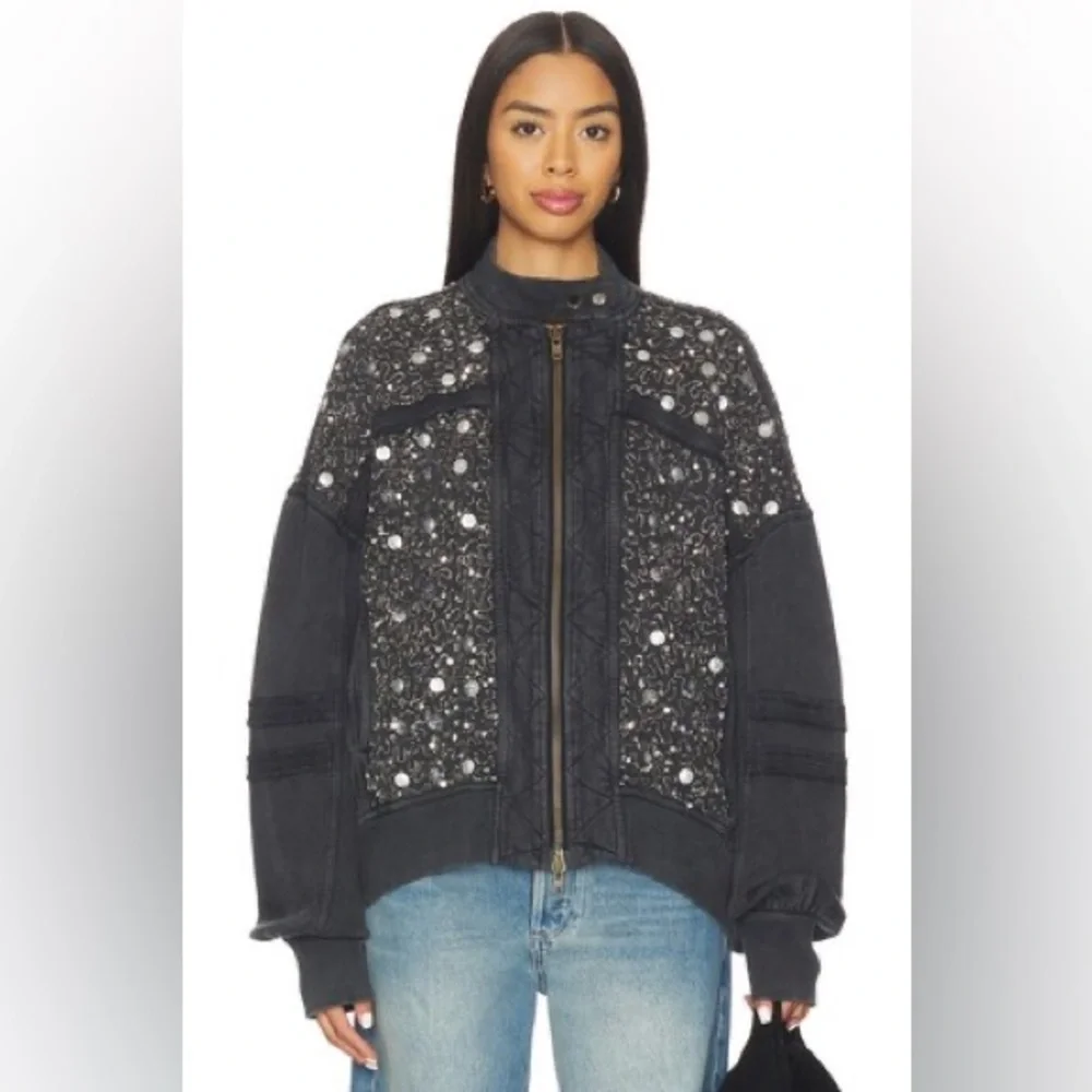 Free People Sparkle Sweatshirt in Black Combo